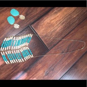 Turquoise earrings & beaded necklace